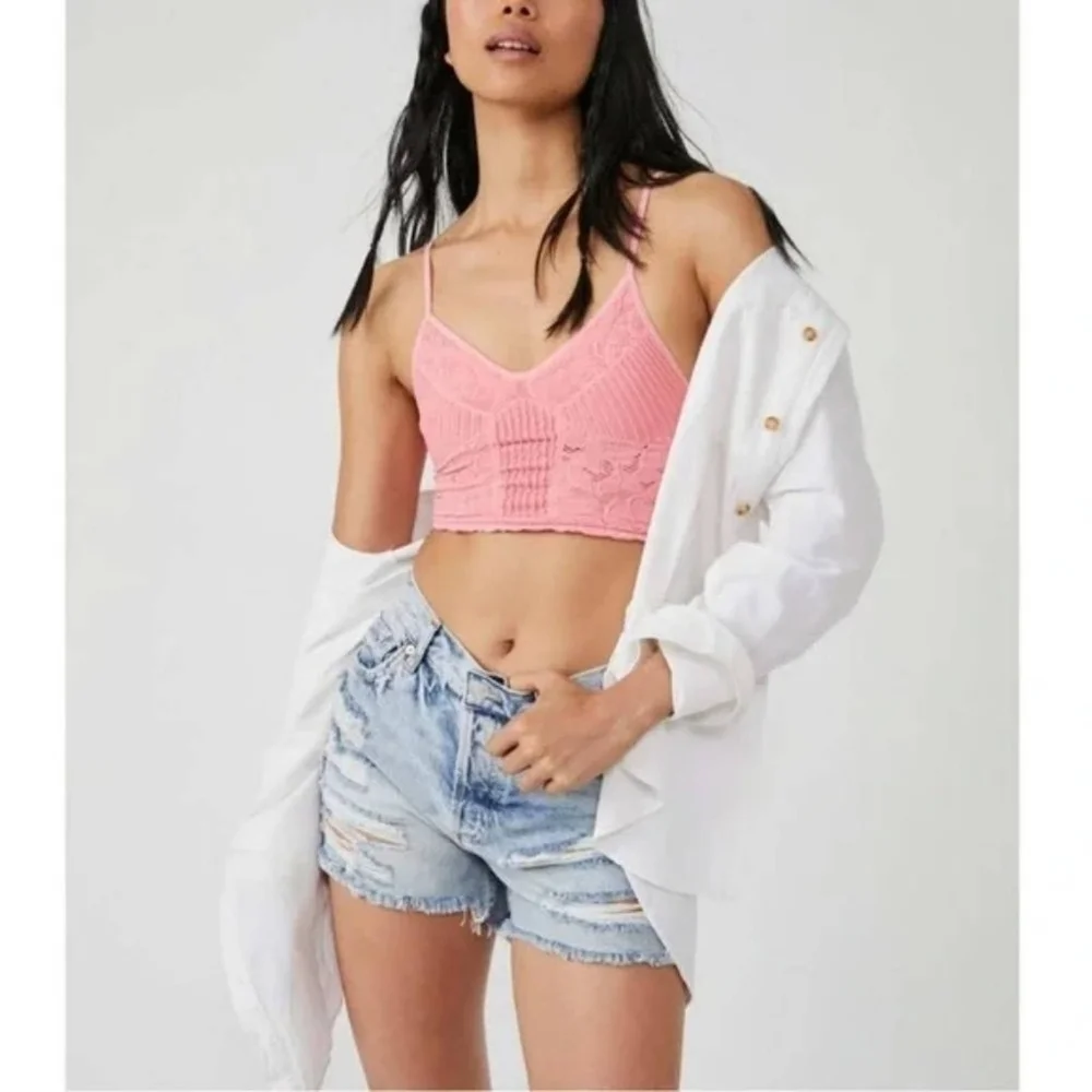NWT Free People Chloe Seamless Longline Bralette in Strawberry Pink